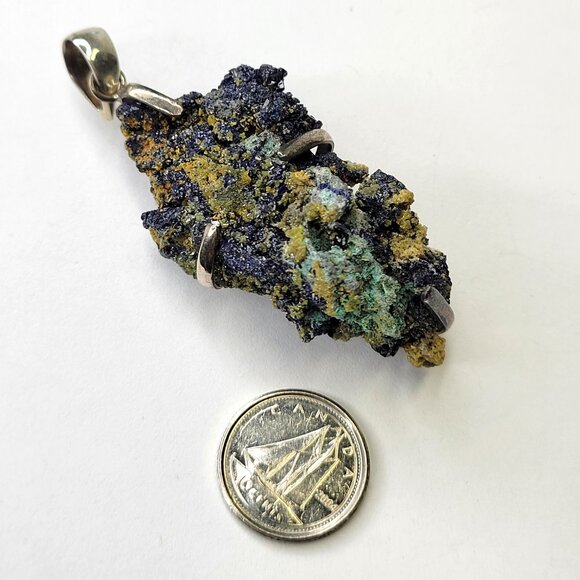 Azurite Malachite Pendant Statement Blue Rocks Pendant - Picture 3 of 16